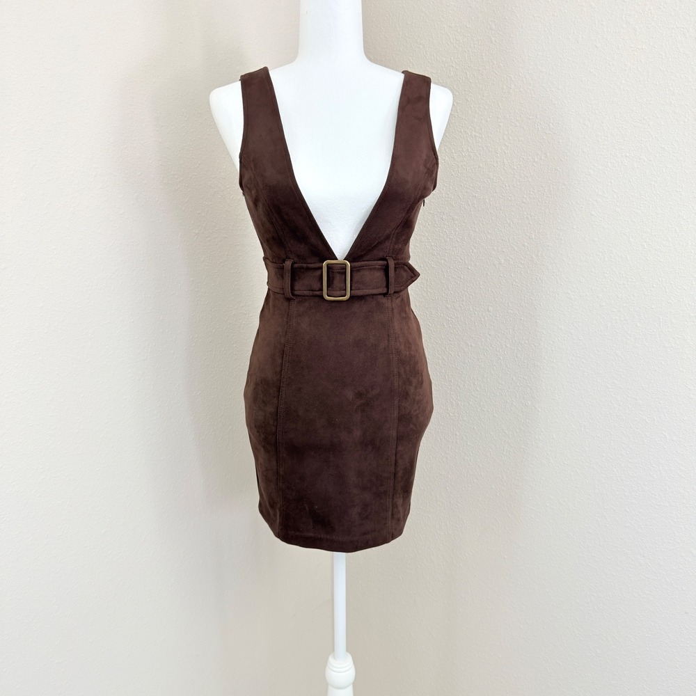 Forever 21 Pinafore‎ Dress Small Brown Faux Suede Belted Dark Romantic Academia